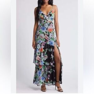 Lulus Effortless Energy Floral Multi Print Asymmetrical Maxi Dress size small